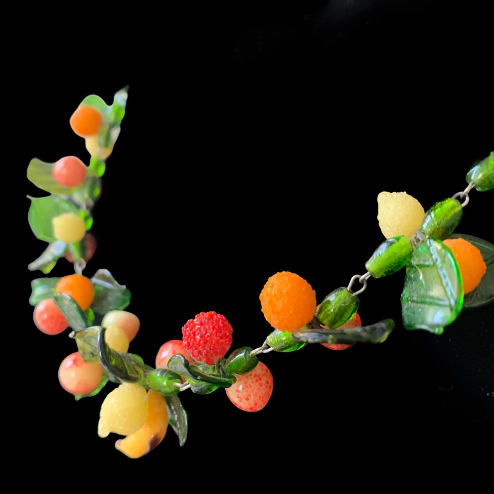 Poured glass tutti-frutti fruit salad, necklace vintage - Picture 4 of 8